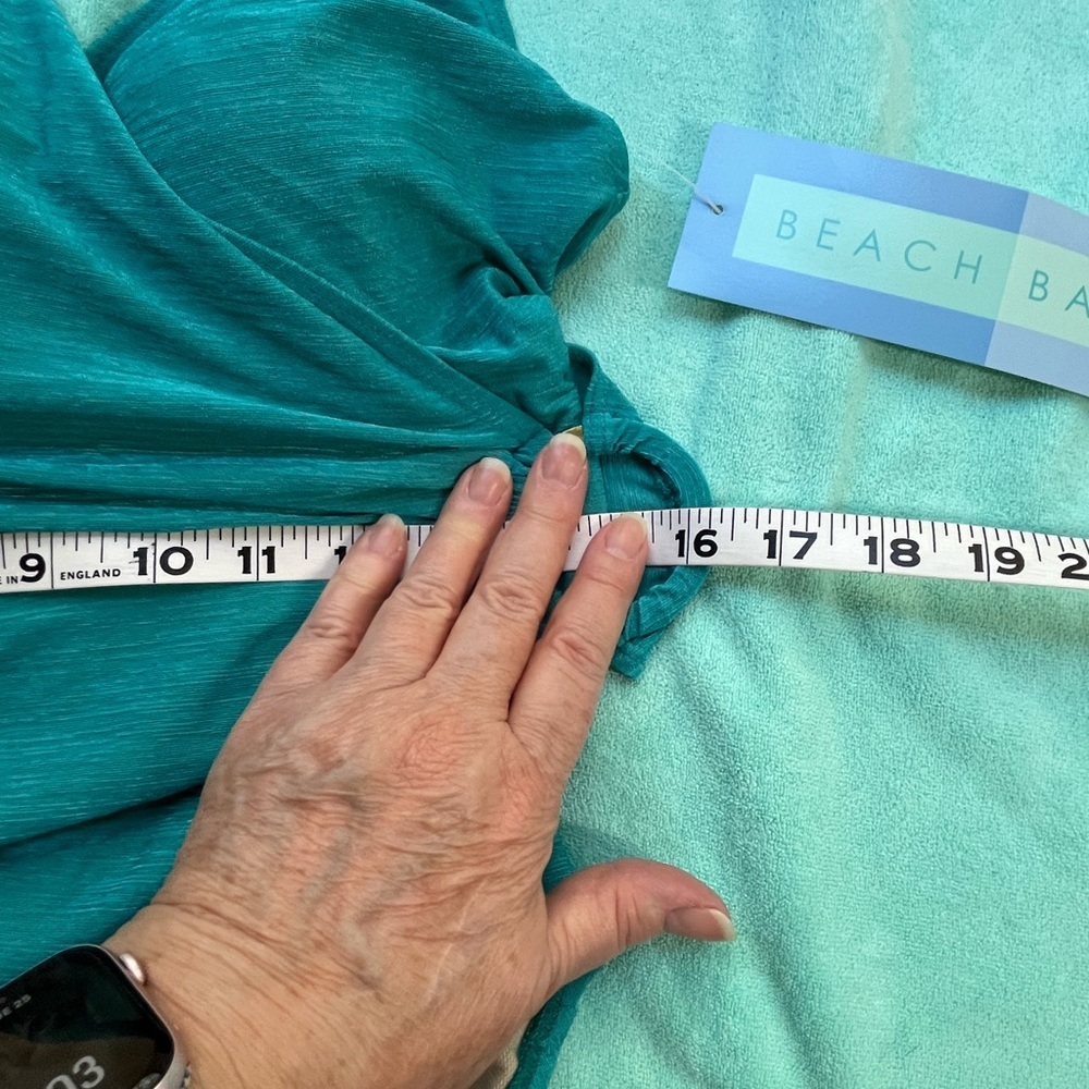 So Flattering! Beach Bay Wrap Top, Gold Metal Circle Grommet-Teal 1 pc Swim Suit - Picture 8 of 16